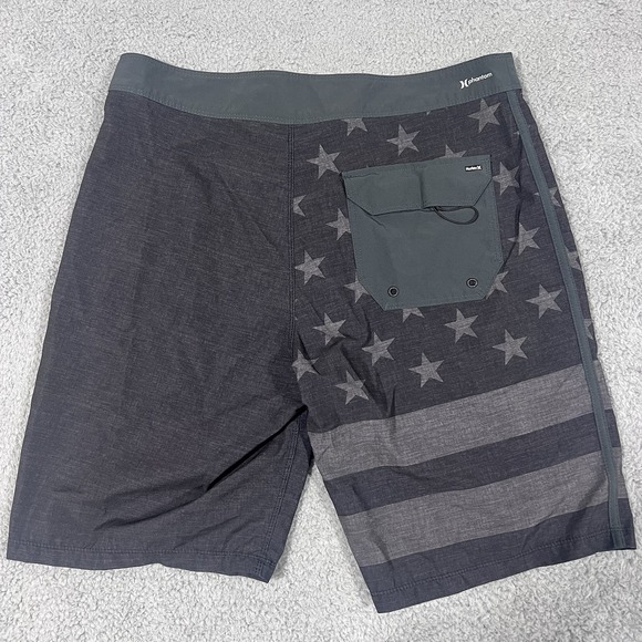 Hurley Board Shorts Mens 32 Black Patriot Flag Phantom Swim Quick Dry - Picture 7 of 8
